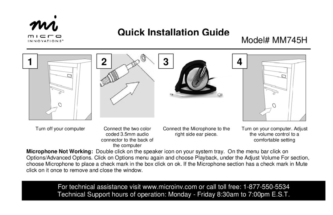 Micro Innovations MM 745H manual Quick Installation Guide, Model# MM745H, Turn off your computer 