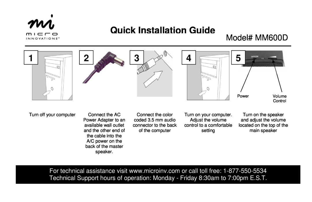 Micro Innovations manual Quick Installation Guide, Model# MM600D 