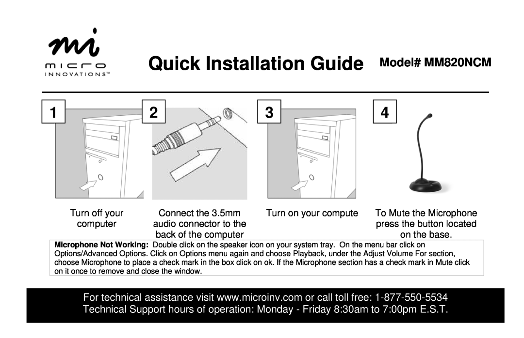 Micro Innovations manual Quick Installation Guide Model# MM820NCM, Turn off your, Turn on your compute, on the base 
