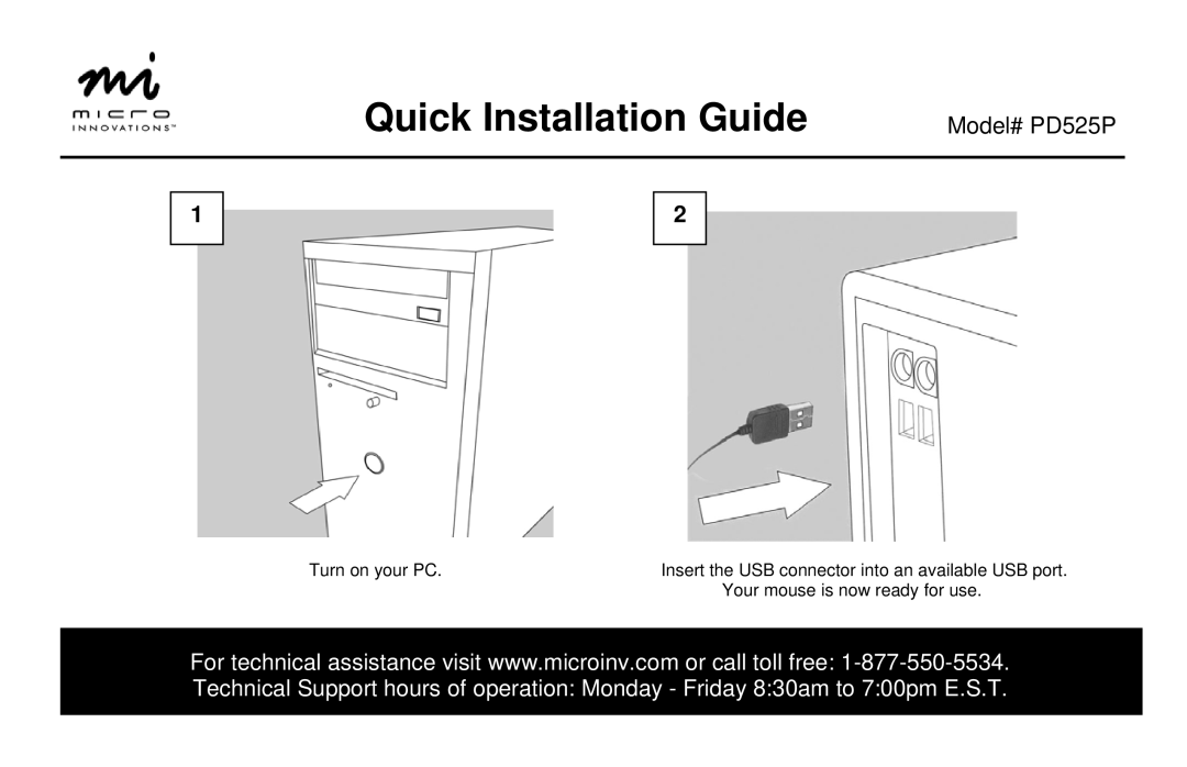 Micro Innovations manual Quick Installation Guide, Model# PD525P 