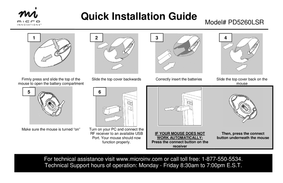 Micro Innovations manual Quick Installation Guide, Model# PD5260LSR, If Your Mouse does not 