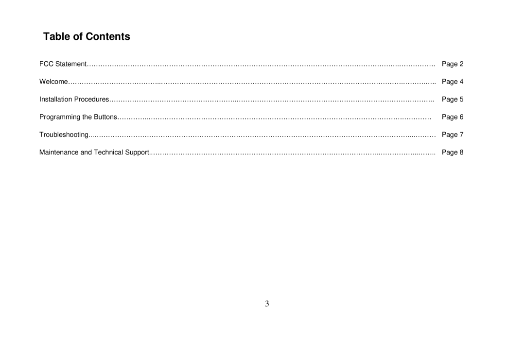 Micro Innovations PD7260LSR user manual Table of Contents 