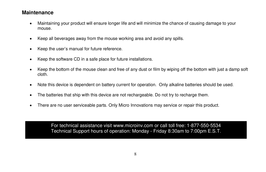 Micro Innovations PD7260LSR user manual Maintenance 