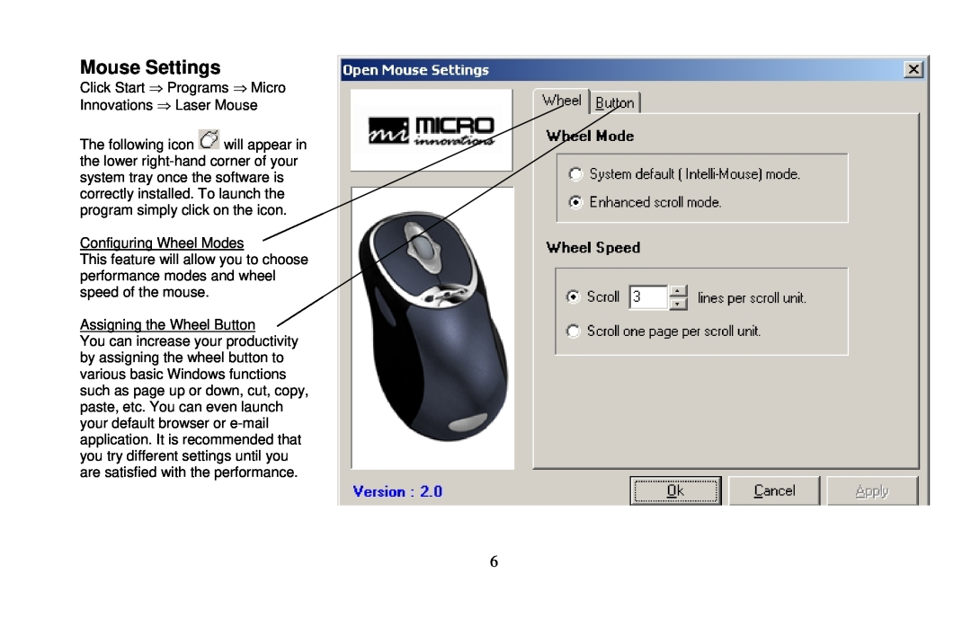 Micro Innovations PD7300LSR user manual Mouse Settings 