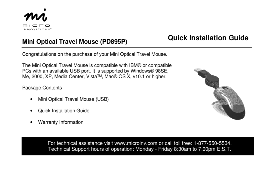 Micro Innovations PD895P warranty Quick Installation Guide 