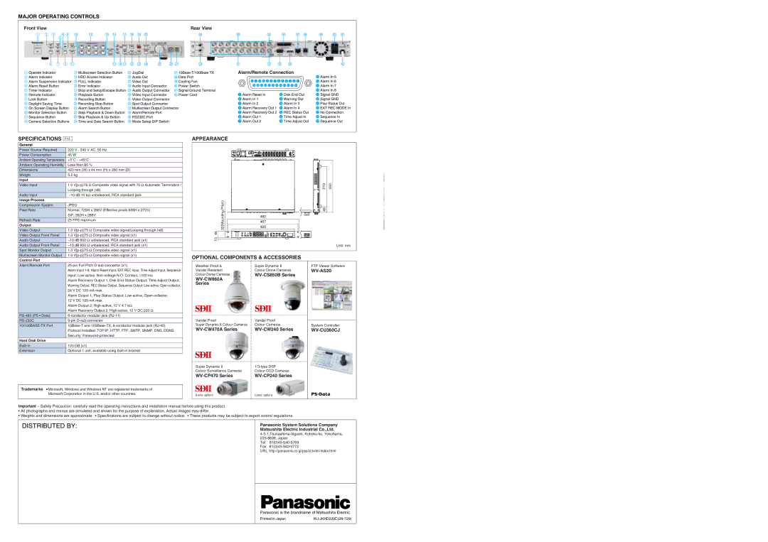 Micro Innovations WJ-HD220 specifications Input, Image Process, Output, Control Port, Hard Disk Drive 