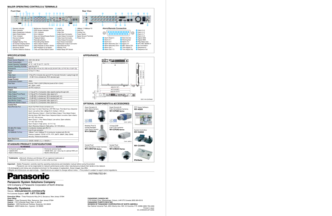 Micro Innovations WJ-HD220/16, WJ-HD220/32 General, Input, Image Process, Output, Control Port, Hard Disk Drive 