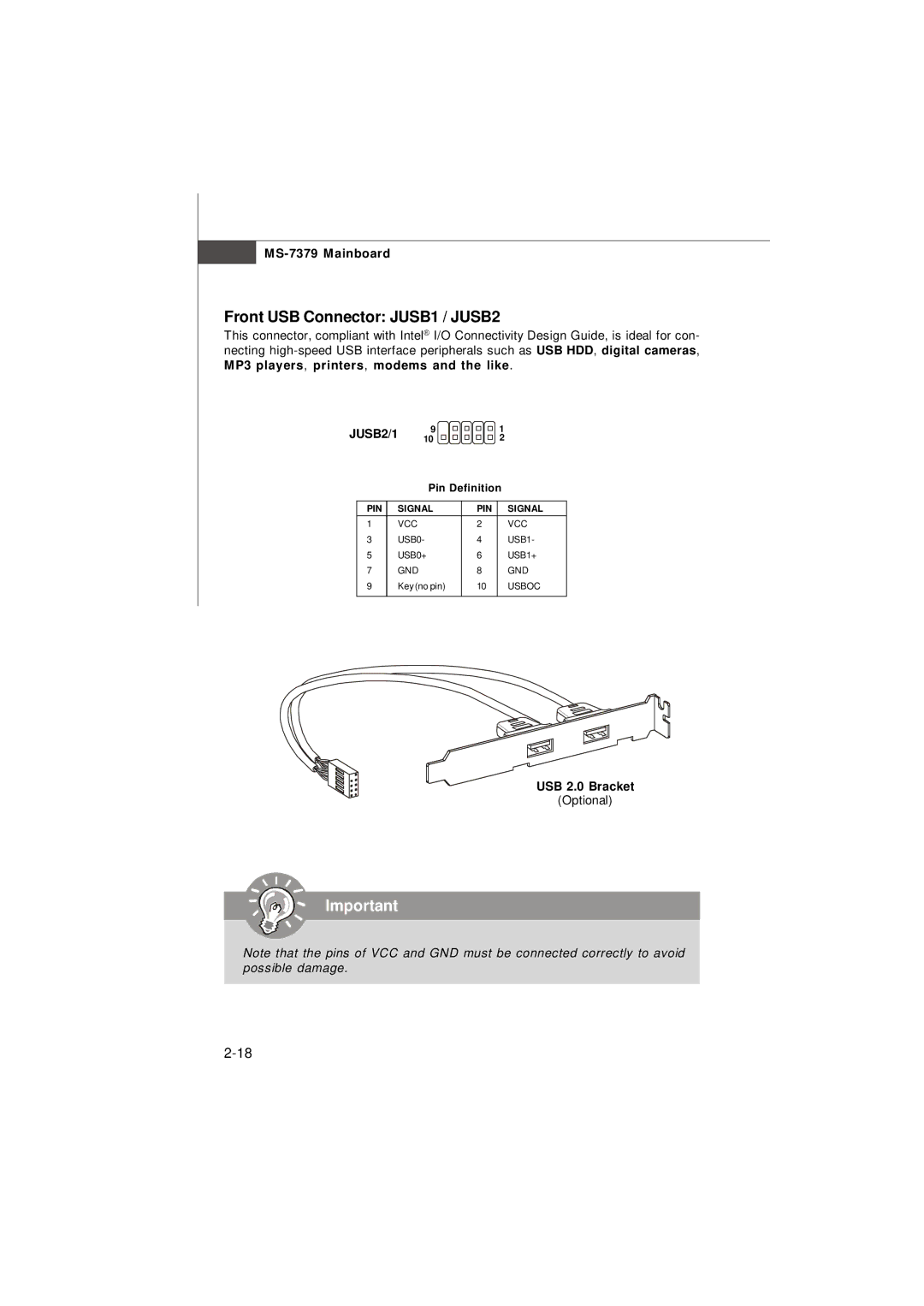 Micro Star  Computer G31M manual Front USB Connector JUSB1 / JUSB2, JUSB2/1, USB 2.0 Bracket 