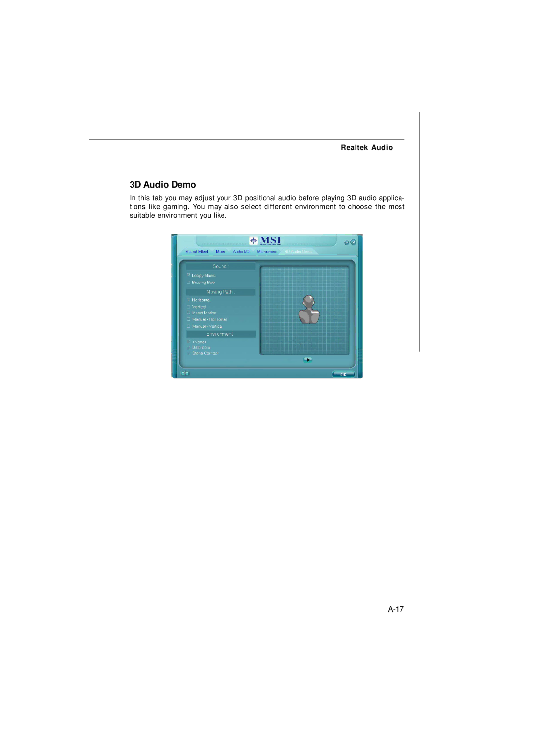 Micro Star  Computer G31M manual 3D Audio Demo, Realtek Audio 