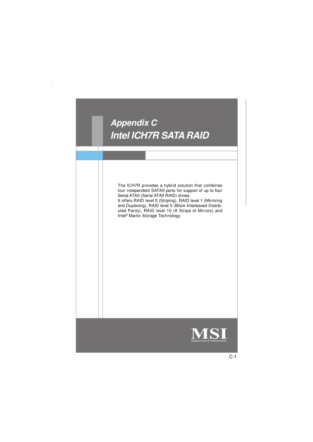 Micro Star  Computer G31M manual Intel ICH7R Sata RAID 