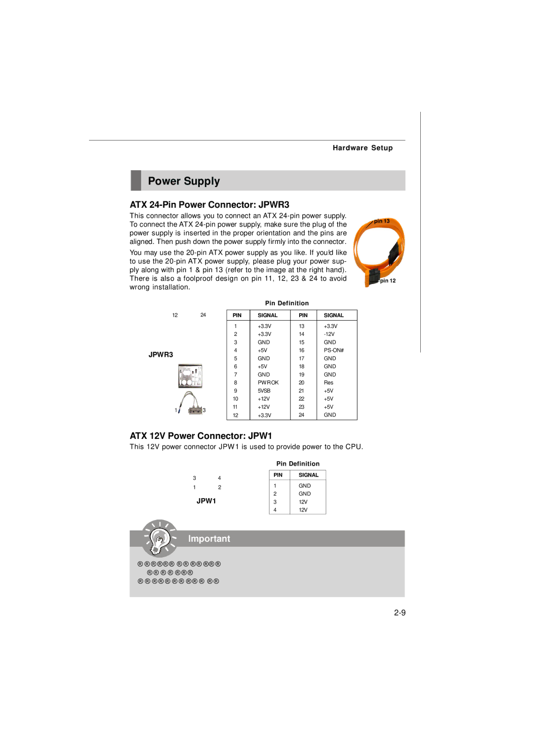 Micro Star  Computer G52-73601X1 manual Power Supply, ATX 24-Pin Power Connector JPWR3, ATX 12V Power Connector JPW1 