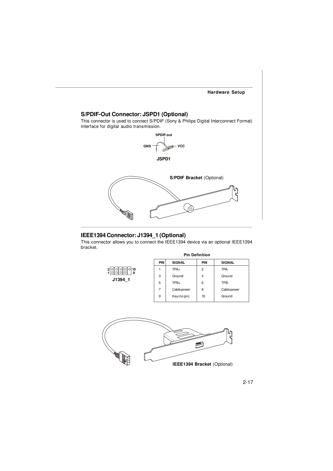 Micro Star  Computer G52-73601X1 manual PDIF-Out Connector JSPD1 Optional, IEEE1394 Connector J13941 Optional 