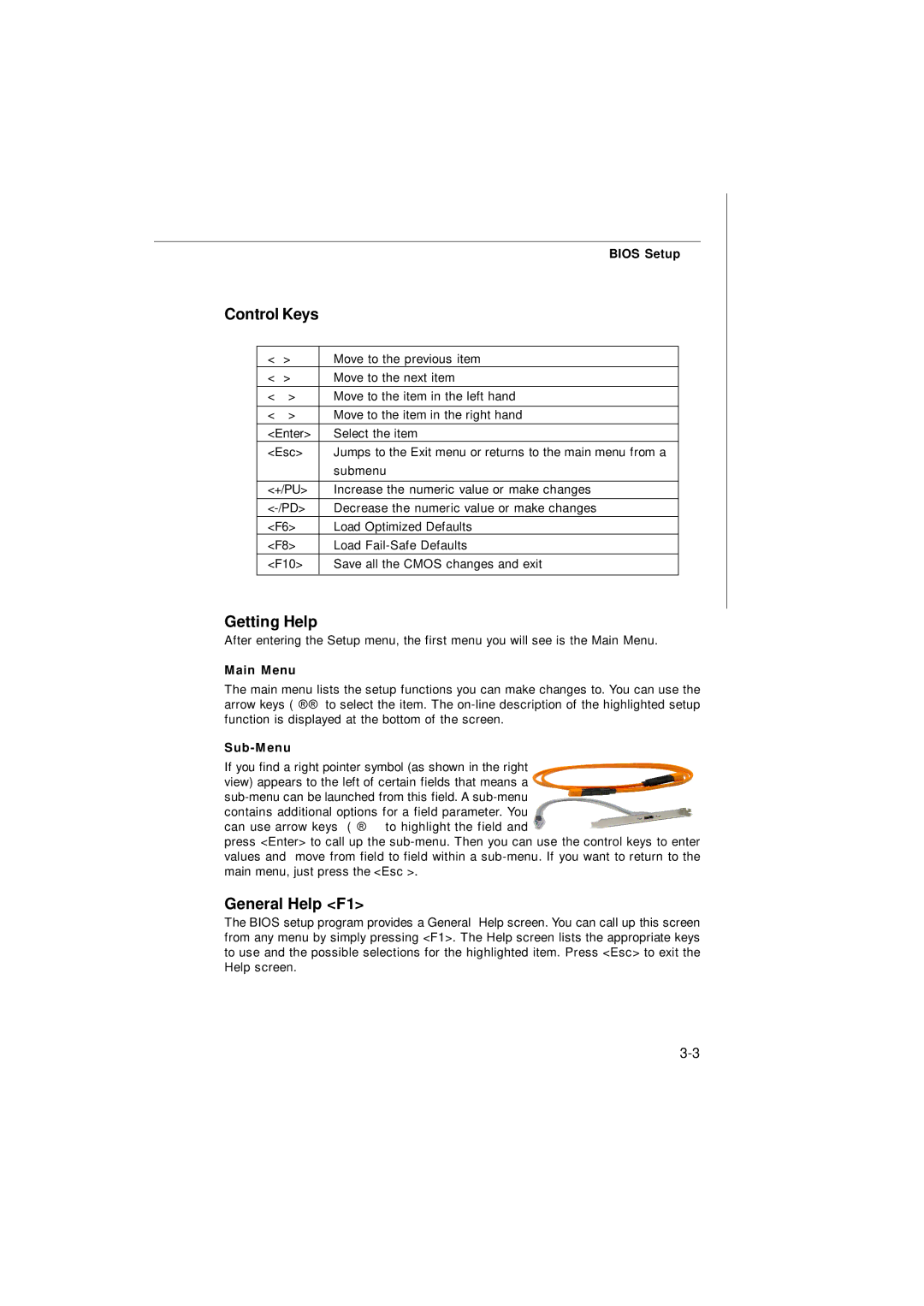 Micro Star  Computer G52-73601X1 manual Control Keys, Getting Help, General Help F1, Main Menu, Sub-M enu 