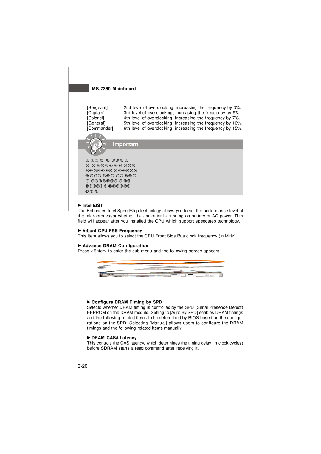 Micro Star  Computer G52-73601X1 manual Intel Eist, Adjust CPU FSB Frequency, Advance Dram Configuration, Dram CAS# Latency 