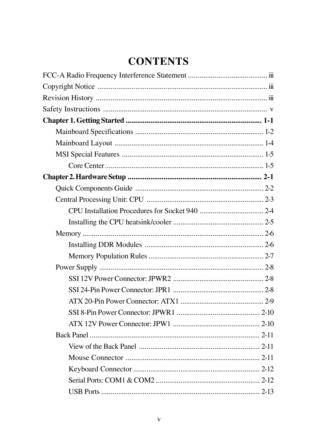 Micro Star  Computer MS- 9130 v1.x manual Contents 