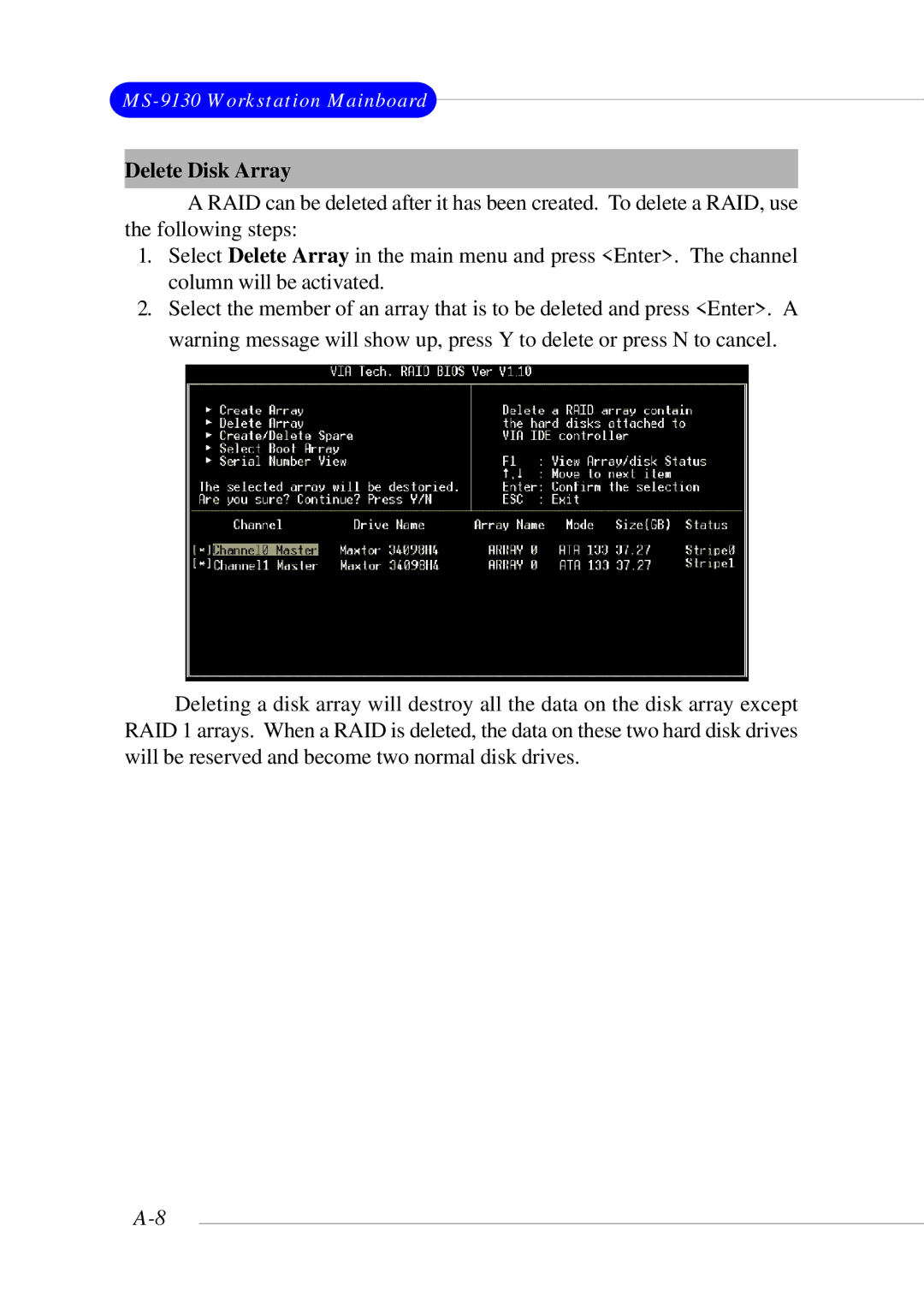 Micro Star  Computer MS- 9130 v1.x manual Delete Disk Array 