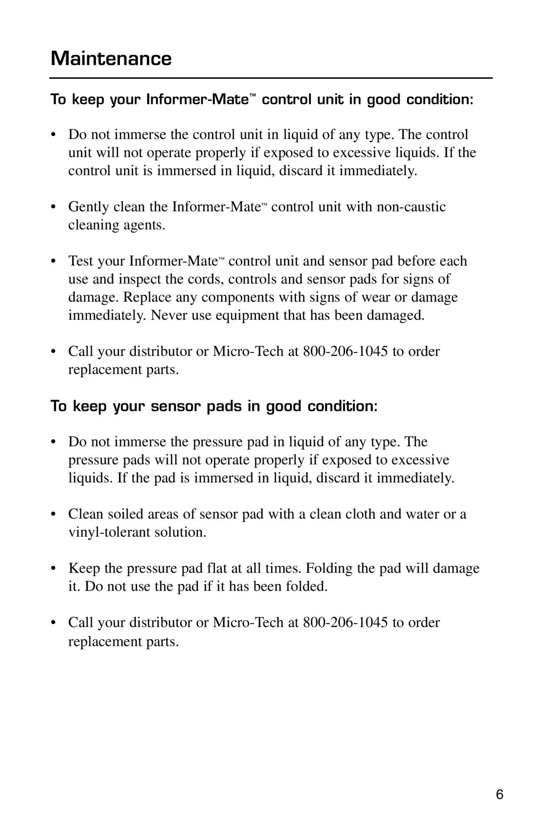 Micro Technic 81781, 81791 user manual Maintenance, To keep your sensor pads in good condition 