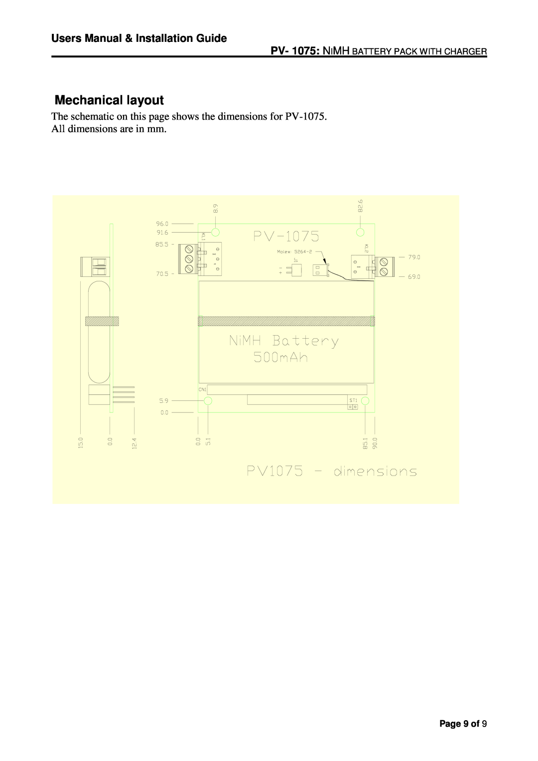 Micro Technic Mechanical layout, The schematic on this page shows the dimensions for PV-1075, All dimensions are in mm 