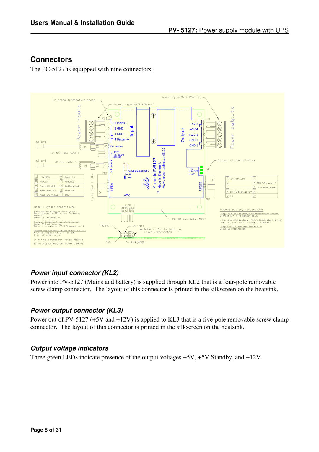 Micro Technic PV-5127A user manual Connectors 