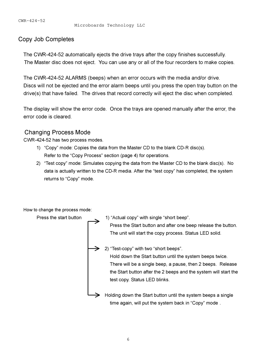 MicroBoards Technology CWR-424-52 user manual Copy Job Completes, Changing Process Mode 