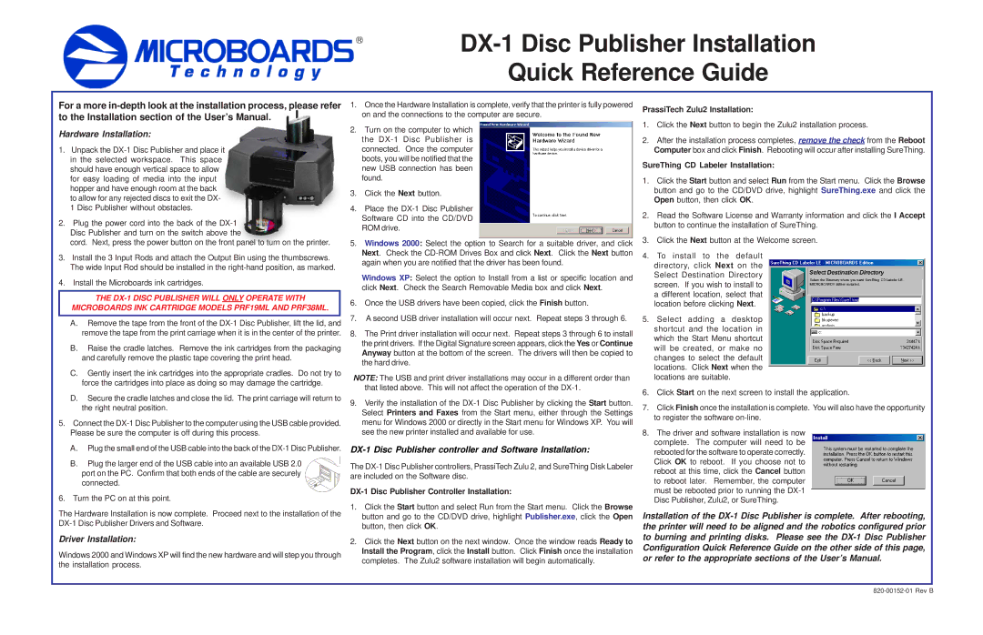 MicroBoards Technology user manual DX-1 Disc Publisher Installation Quick Reference Guide, Hardware Installation 