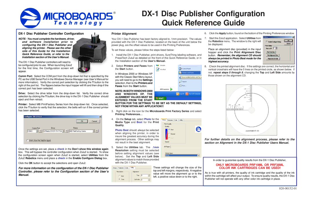 MicroBoards Technology DX-1 Disc Publisher Configuration Quick Reference Guide, Select Printers and Faxes from 