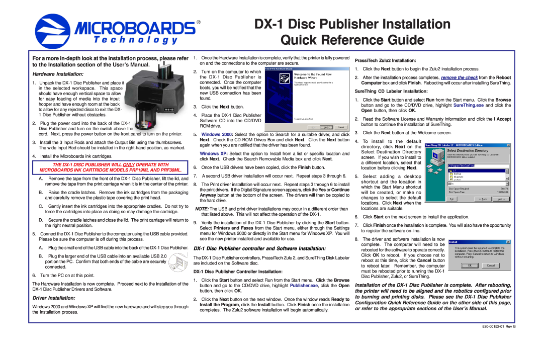 MicroBoards Technology user manual DX-1 Disc Publisher Installation Quick Reference Guide, Hardware Installation 