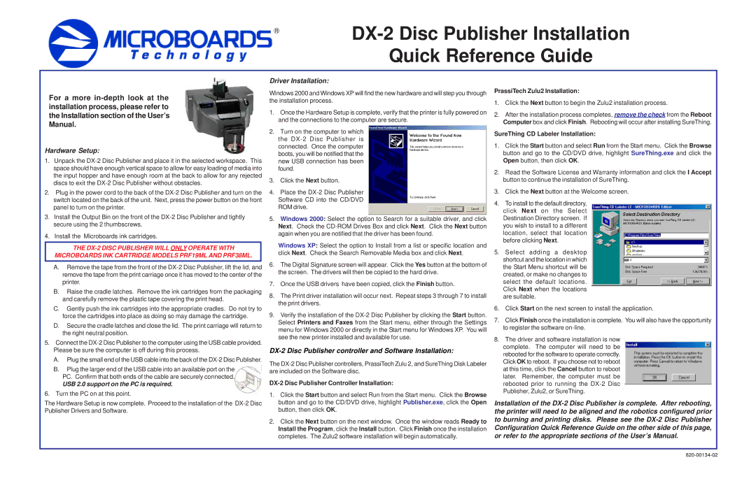 MicroBoards Technology warranty DX-2 Disc Publisher Installation Quick Reference Guide, Hardware Setup 