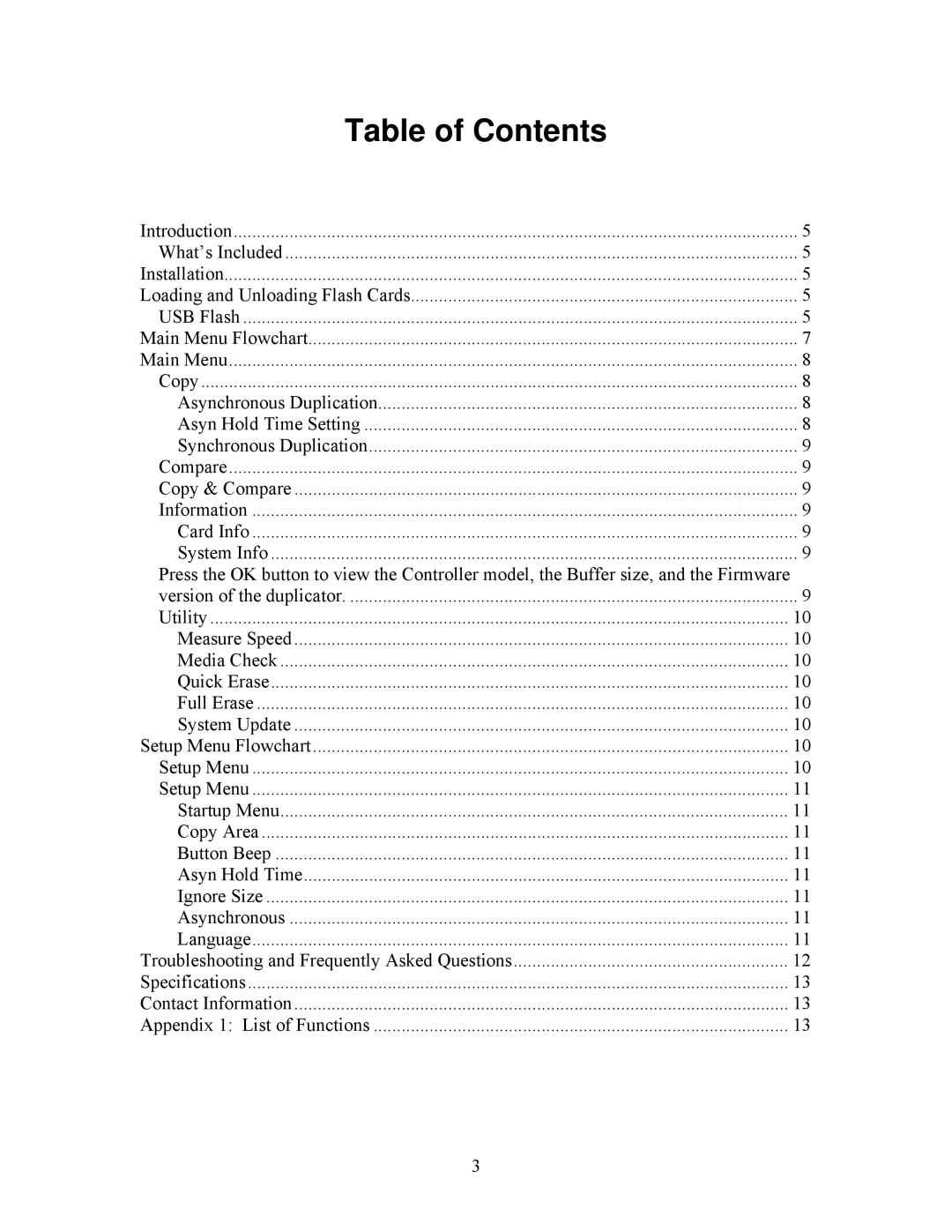 MicroBoards Technology Flash Duplicator user manual Table of Contents 