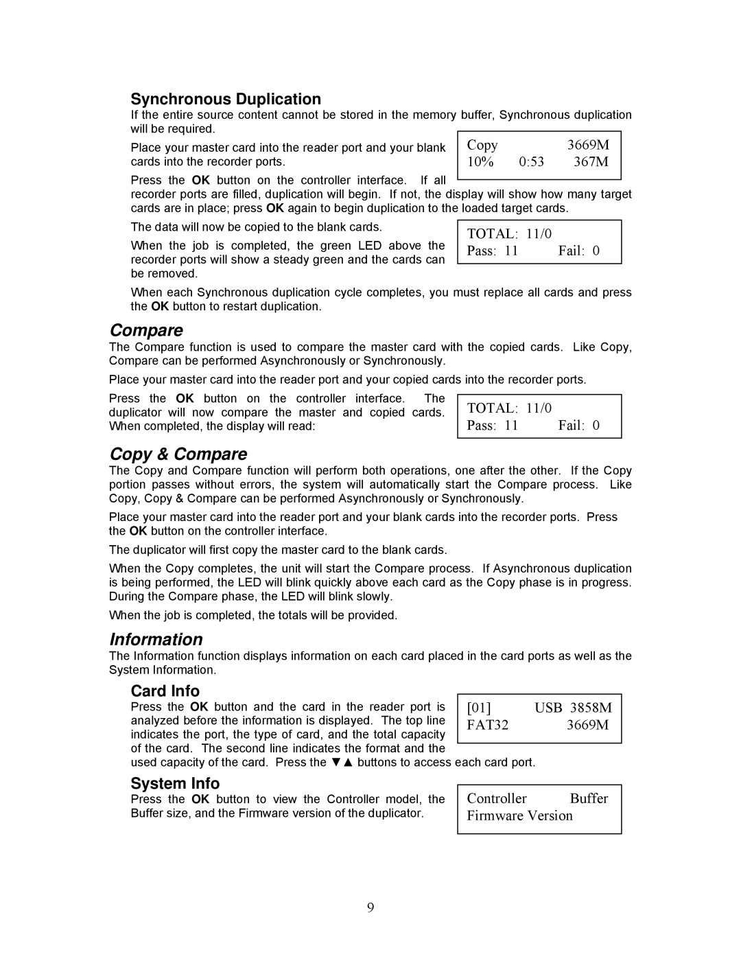 MicroBoards Technology Flash Duplicator user manual Copy & Compare, Information 