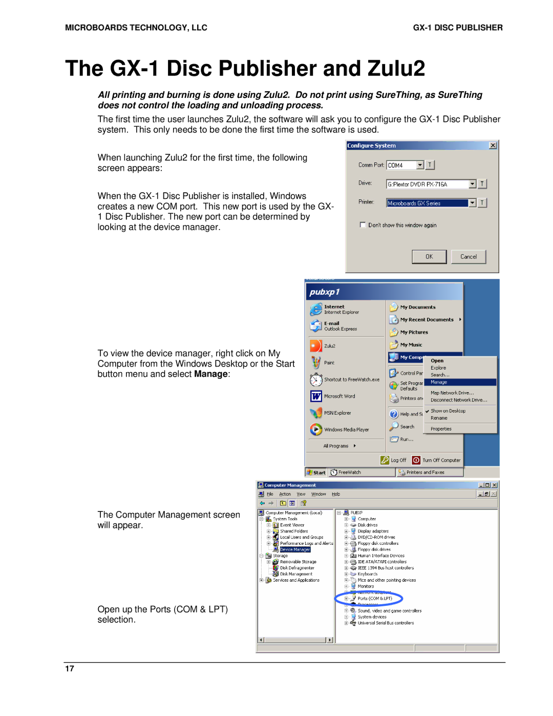 MicroBoards Technology user manual GX-1 Disc Publisher and Zulu2 