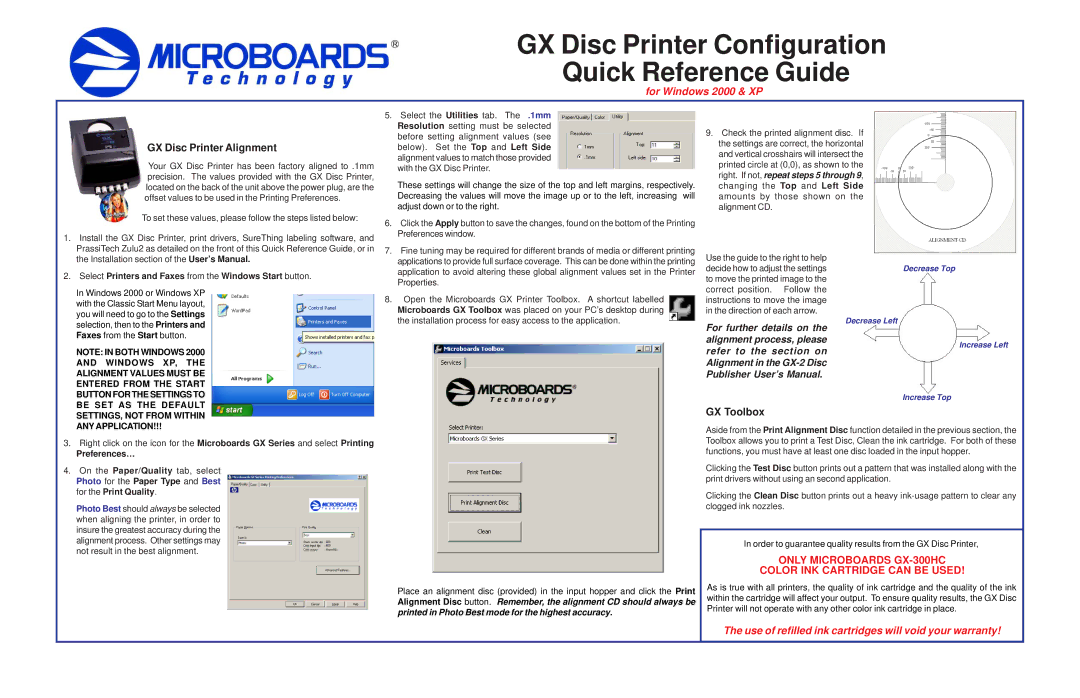 MicroBoards Technology GX-300HC warranty GX Disc Printer Alignment, GX Toolbox, For further details on, Preferences… 