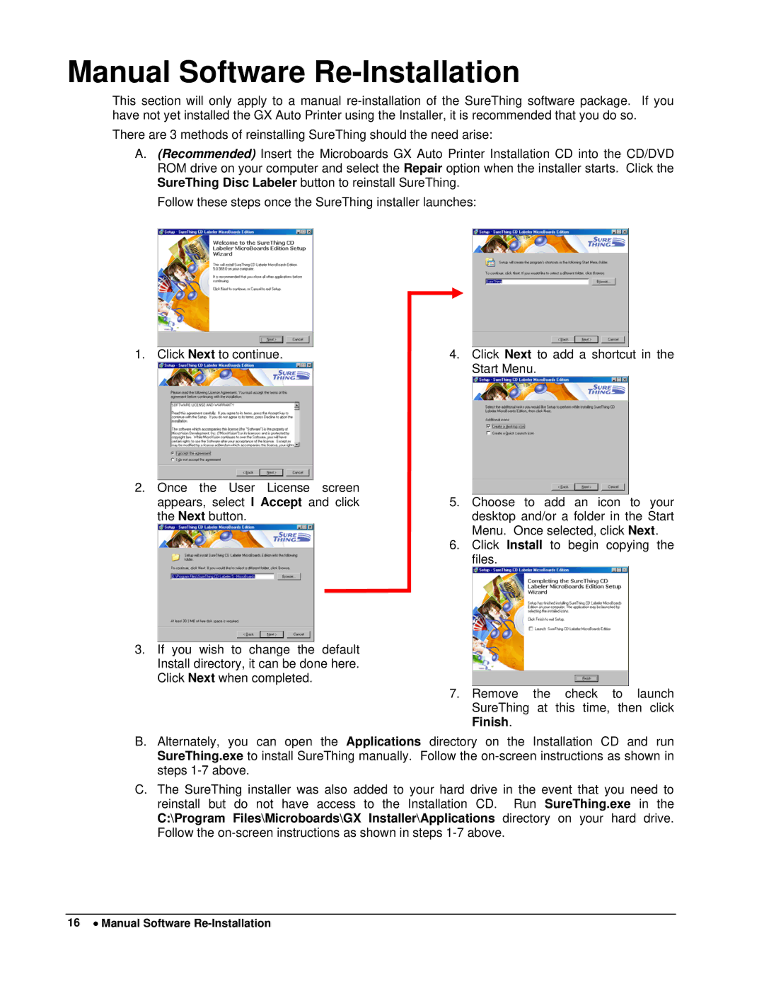 MicroBoards Technology GX Auto Printer user manual Manual Software Re-Installation 