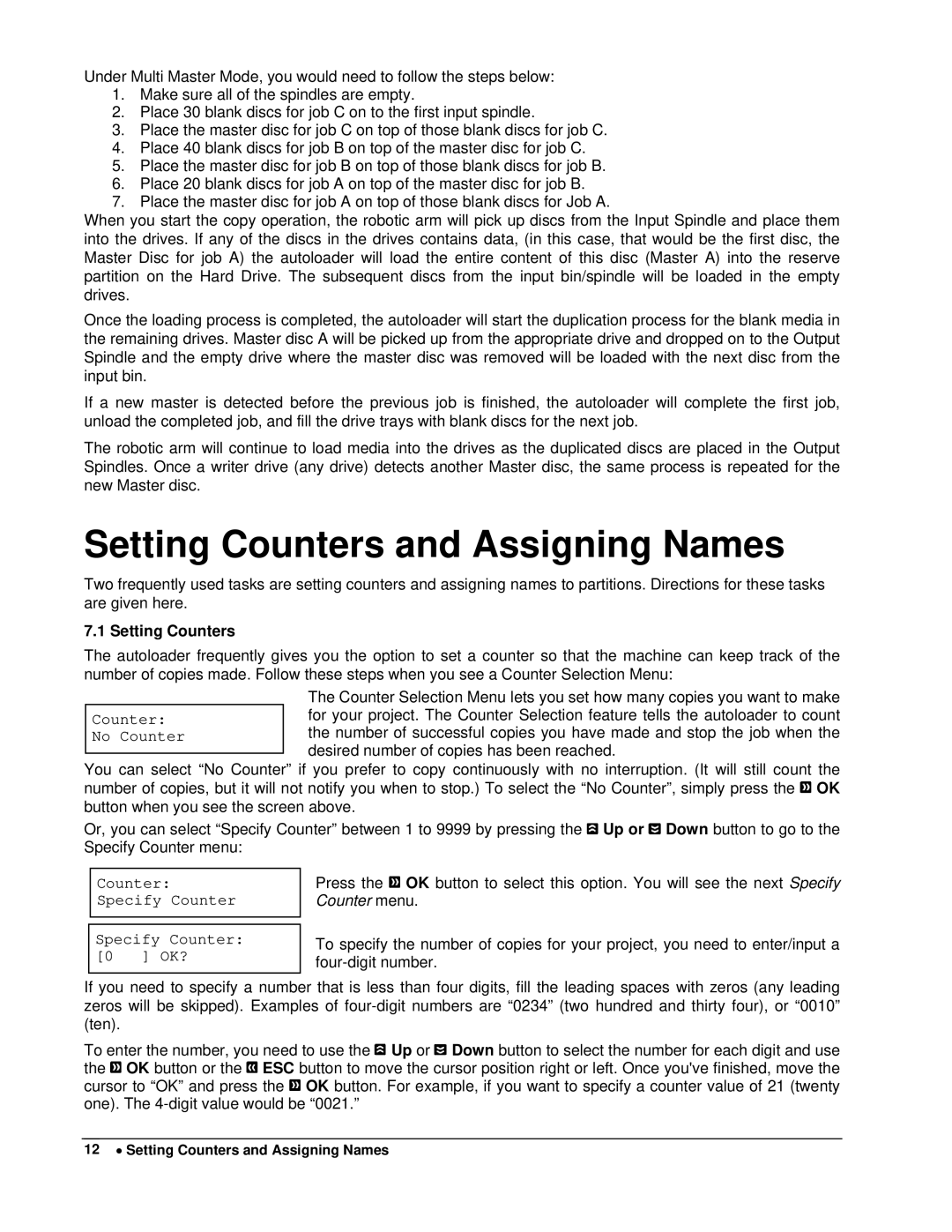 MicroBoards Technology HCL Series Setting Counters and Assigning Names, Counter Specify Counter Specify Counter 0 OK? 