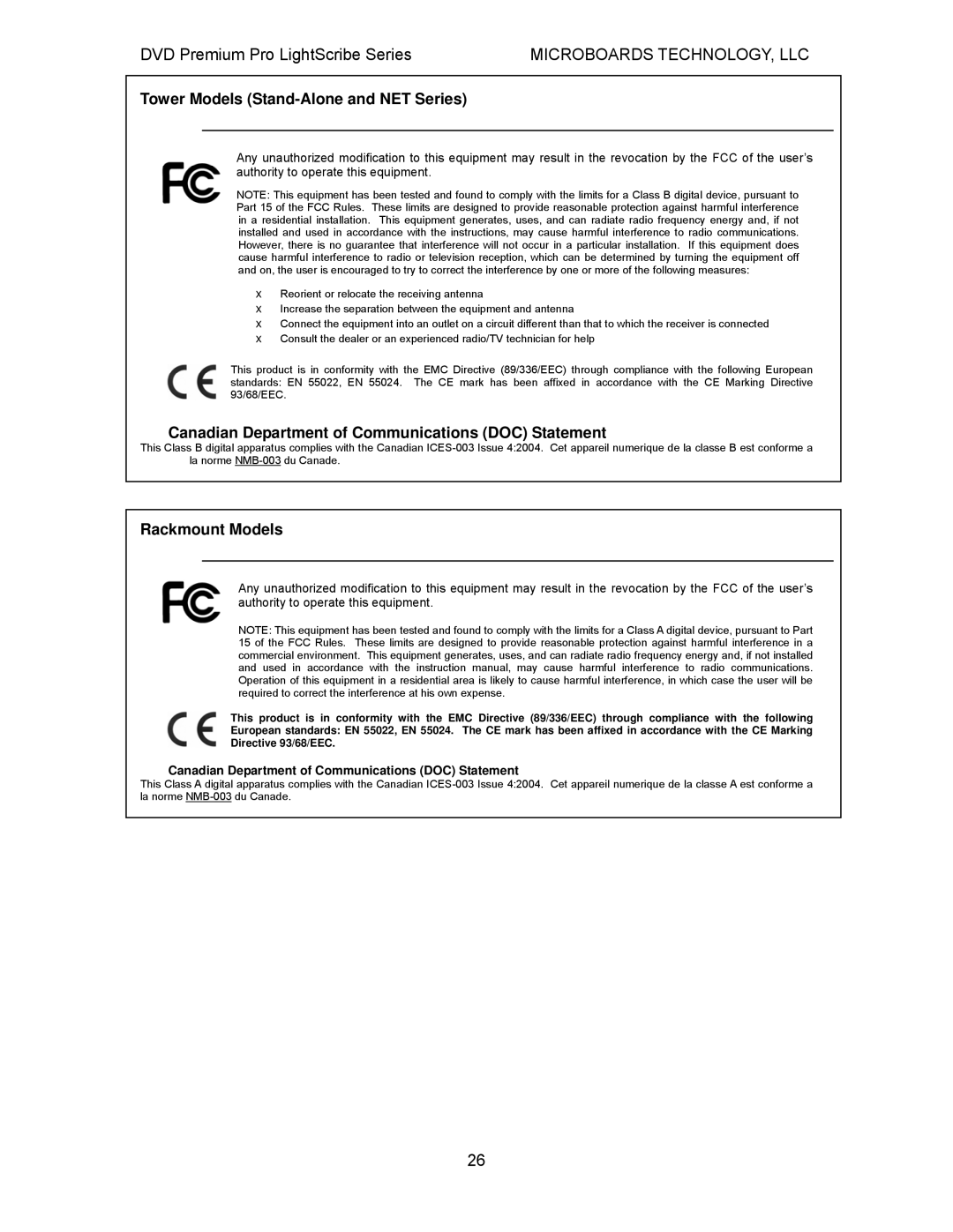 MicroBoards Technology LightScribe Series user manual Tower Models Stand-Alone and NET Series, Rackmount Models 