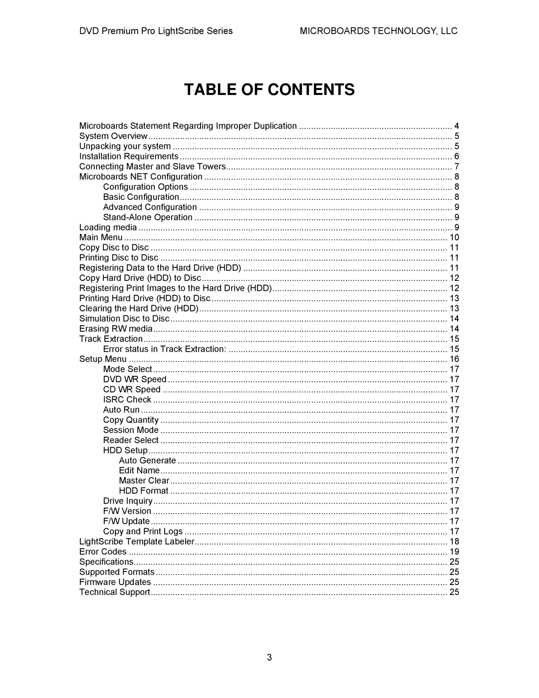 MicroBoards Technology LightScribe Series user manual Table of Contents 