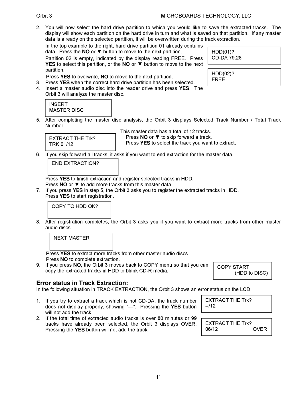 MicroBoards Technology Orbit 3 user manual Insert Master Disc, Free, End Extraction?, Copy to HDD OK?, Next Master 