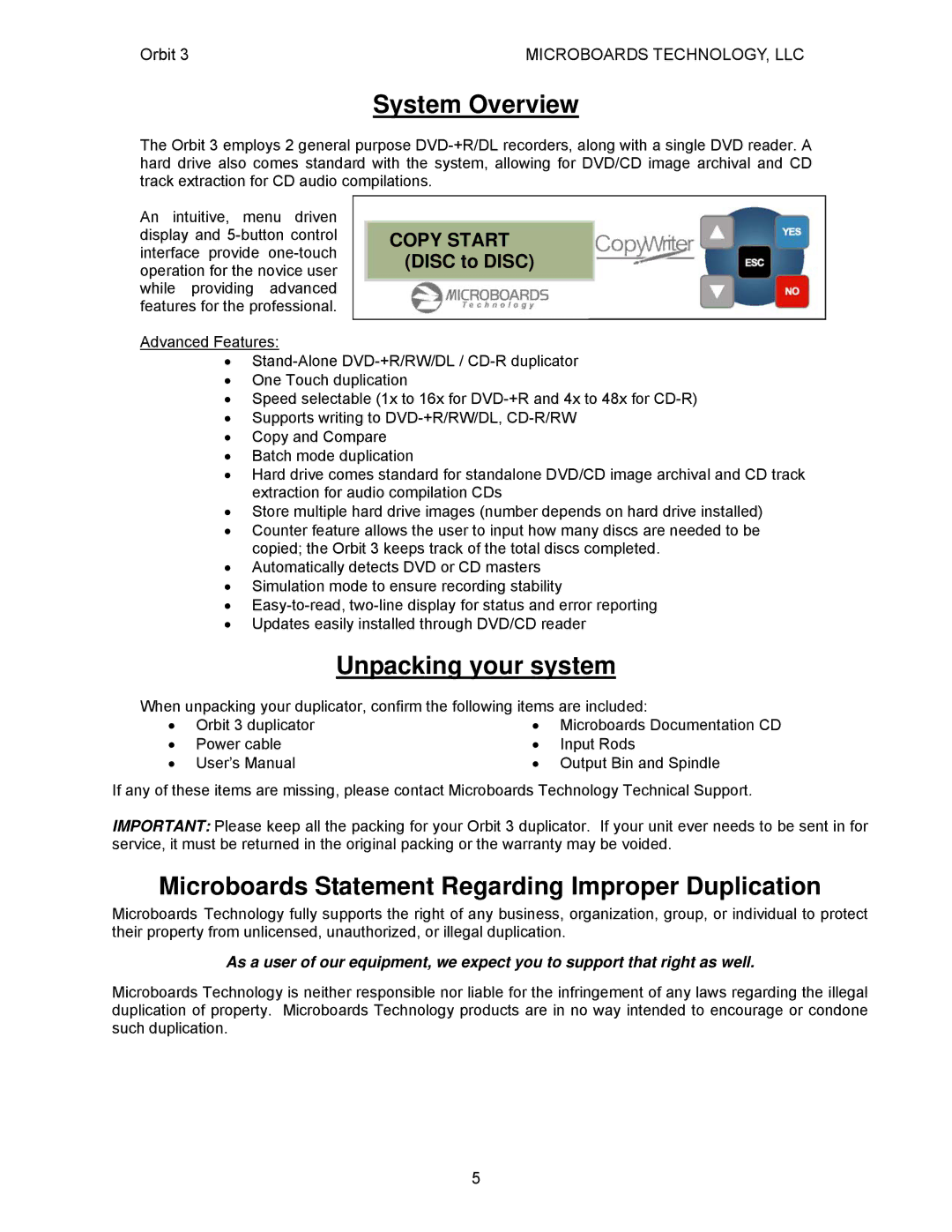 MicroBoards Technology Orbit 3 user manual System Overview, Unpacking your system 