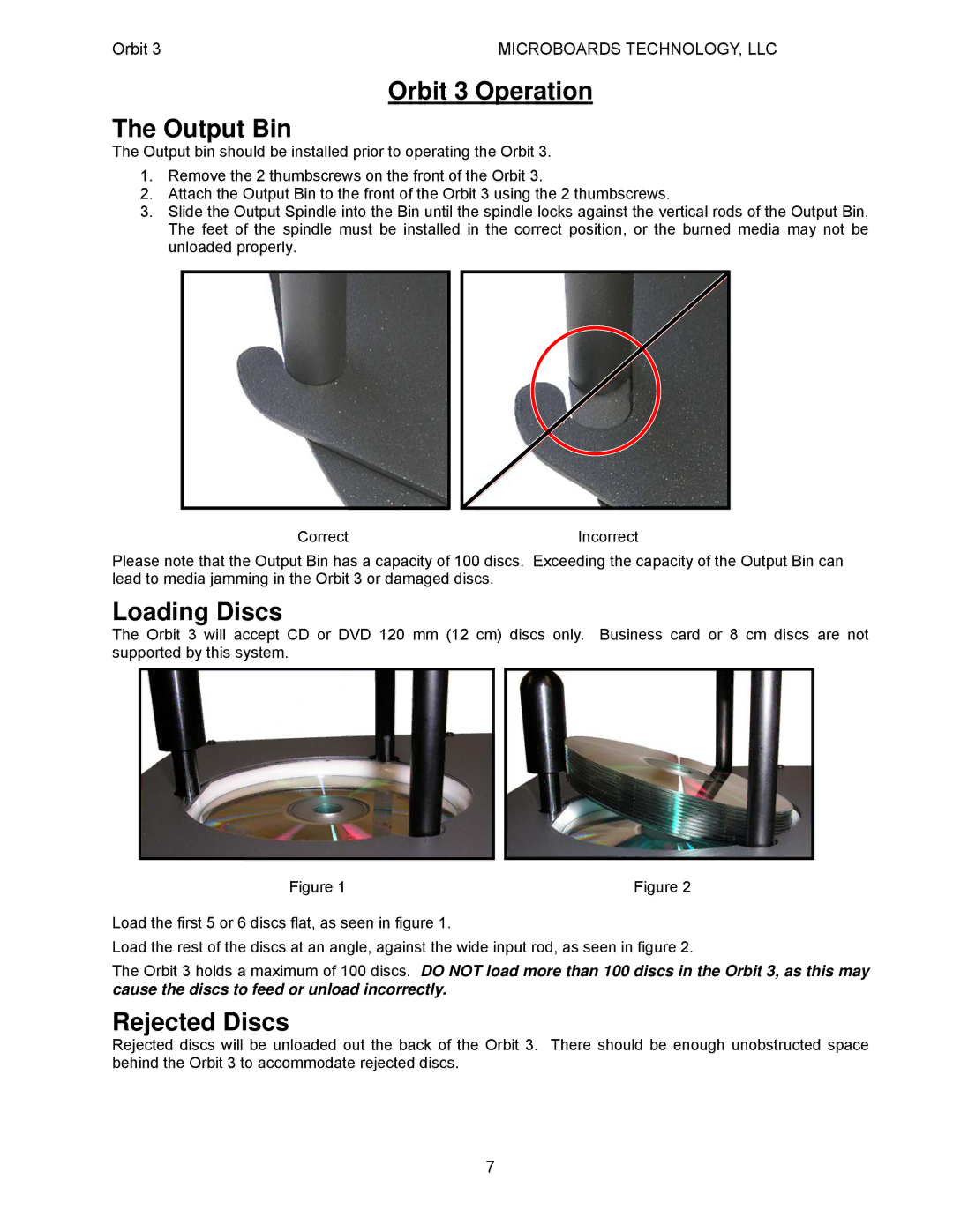 MicroBoards Technology user manual Orbit 3 Operation Output Bin, Loading Discs, Rejected Discs 