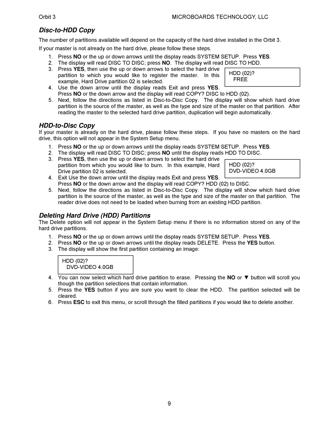 MicroBoards Technology Orbit 3 Disc-to-HDD Copy, HDD-to-Disc Copy, Deleting Hard Drive HDD Partitions, DVD-VIDEO 4.0GB 