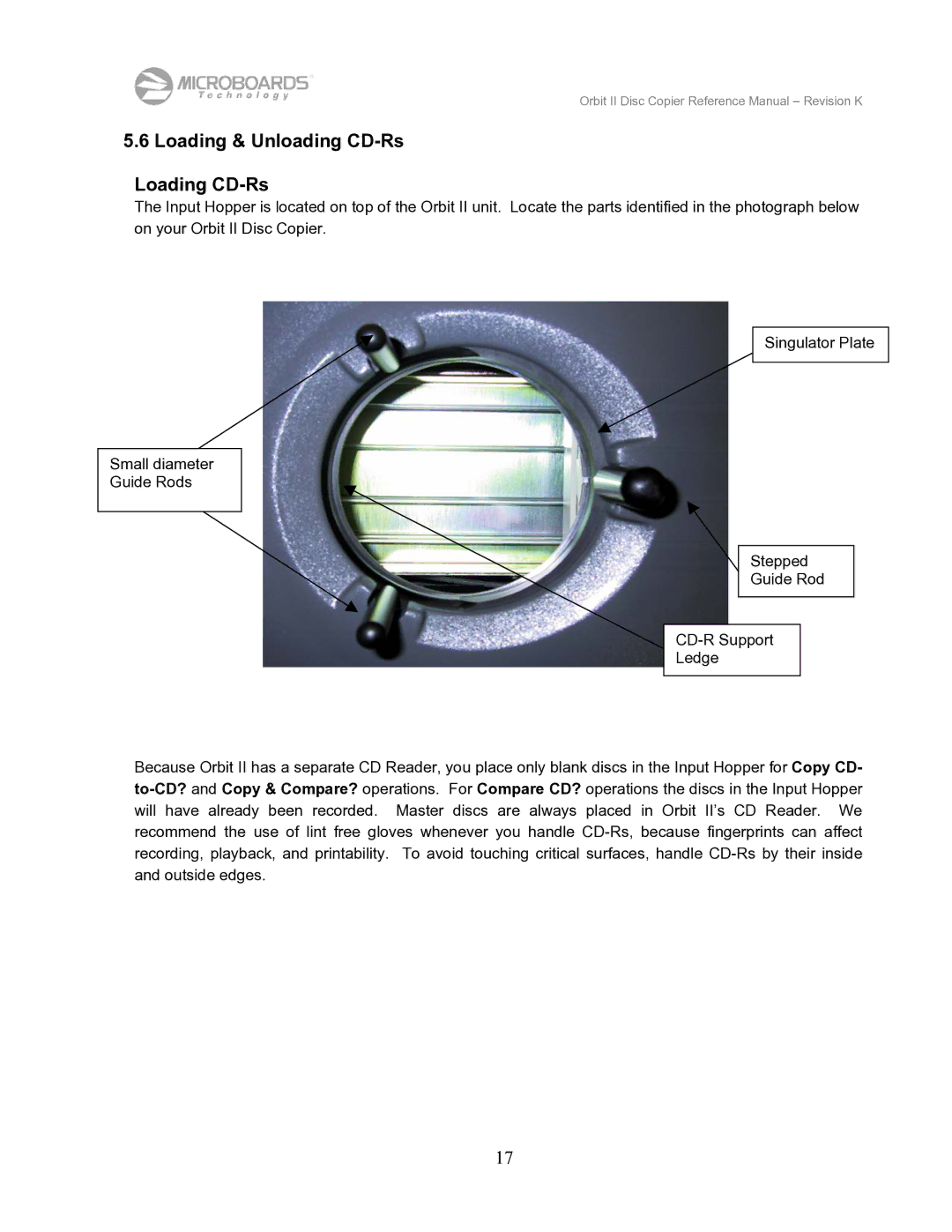 MicroBoards Technology Orbit II manual Loading & Unloading CD-Rs Loading CD-Rs 