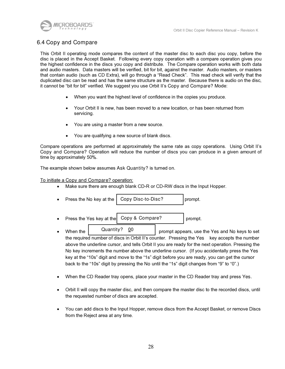 MicroBoards Technology Orbit II manual Copy and Compare, Copy Disc-to-Disc? 
