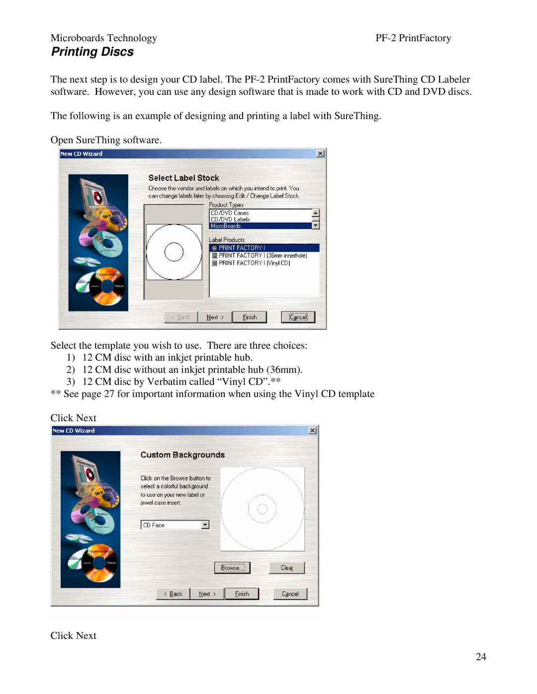 MicroBoards Technology PF-2 user manual Printing Discs 