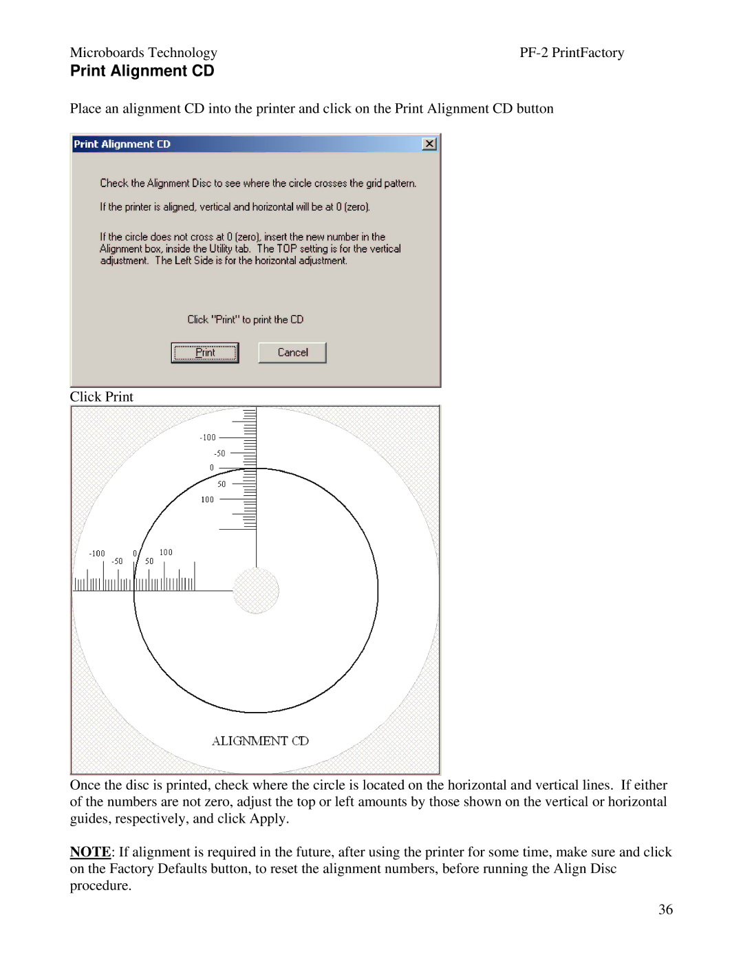 MicroBoards Technology PF-2 user manual Print Alignment CD 