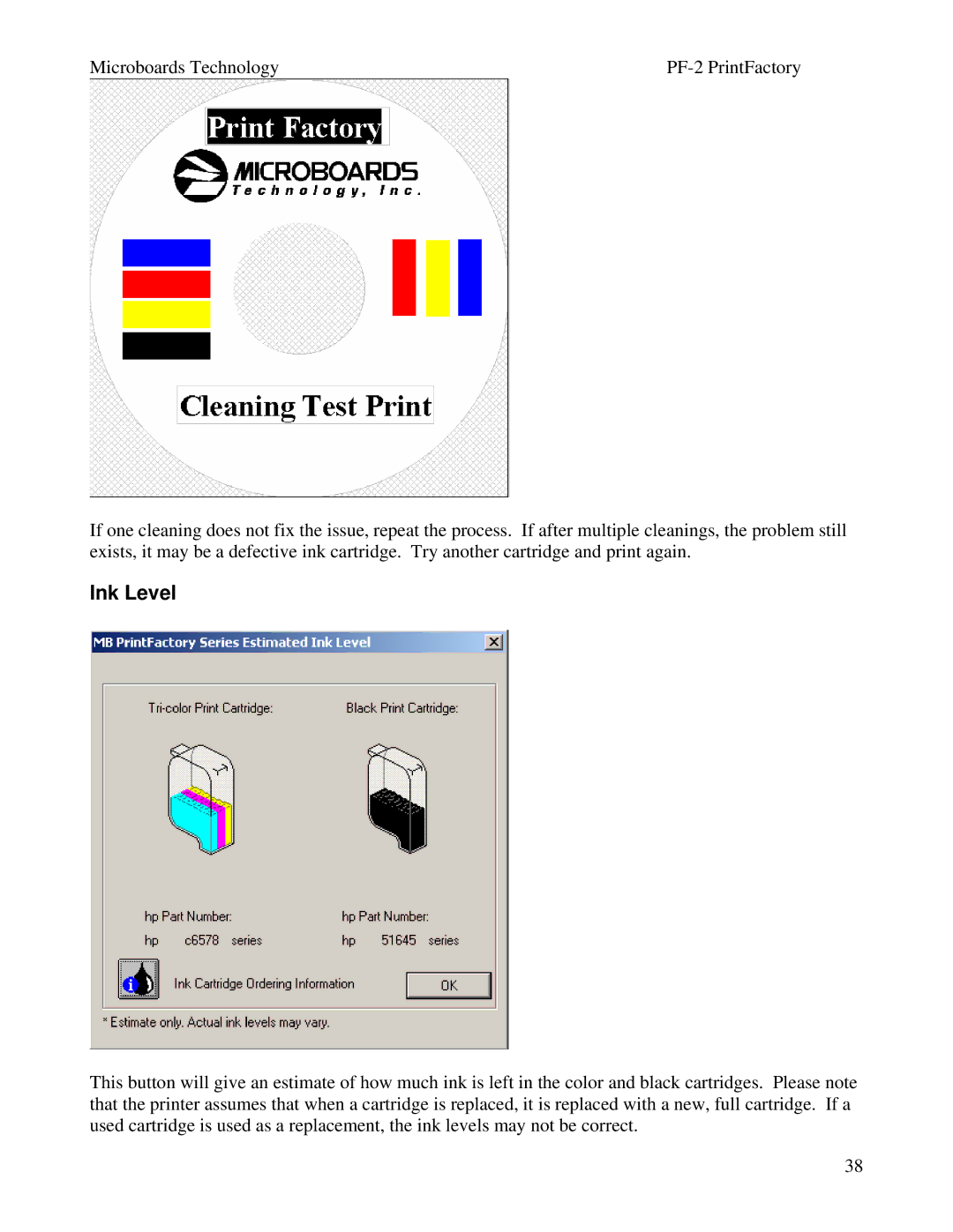 MicroBoards Technology PF-2 user manual Ink Level 