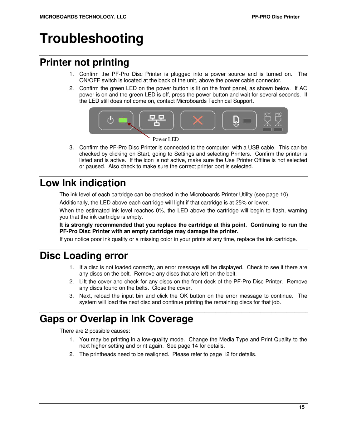 MicroBoards Technology PF-Pro Disc Printer Troubleshooting, Printer not printing, Low Ink indication, Disc Loading error 