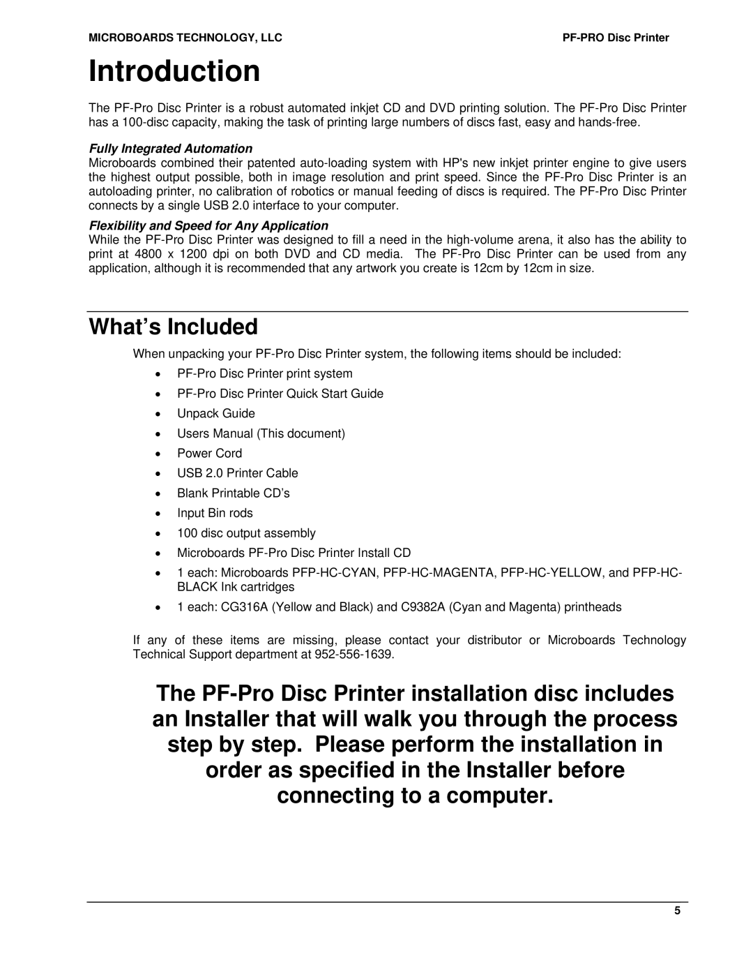 MicroBoards Technology PF-Pro Disc Printer user manual Introduction, What’s Included 