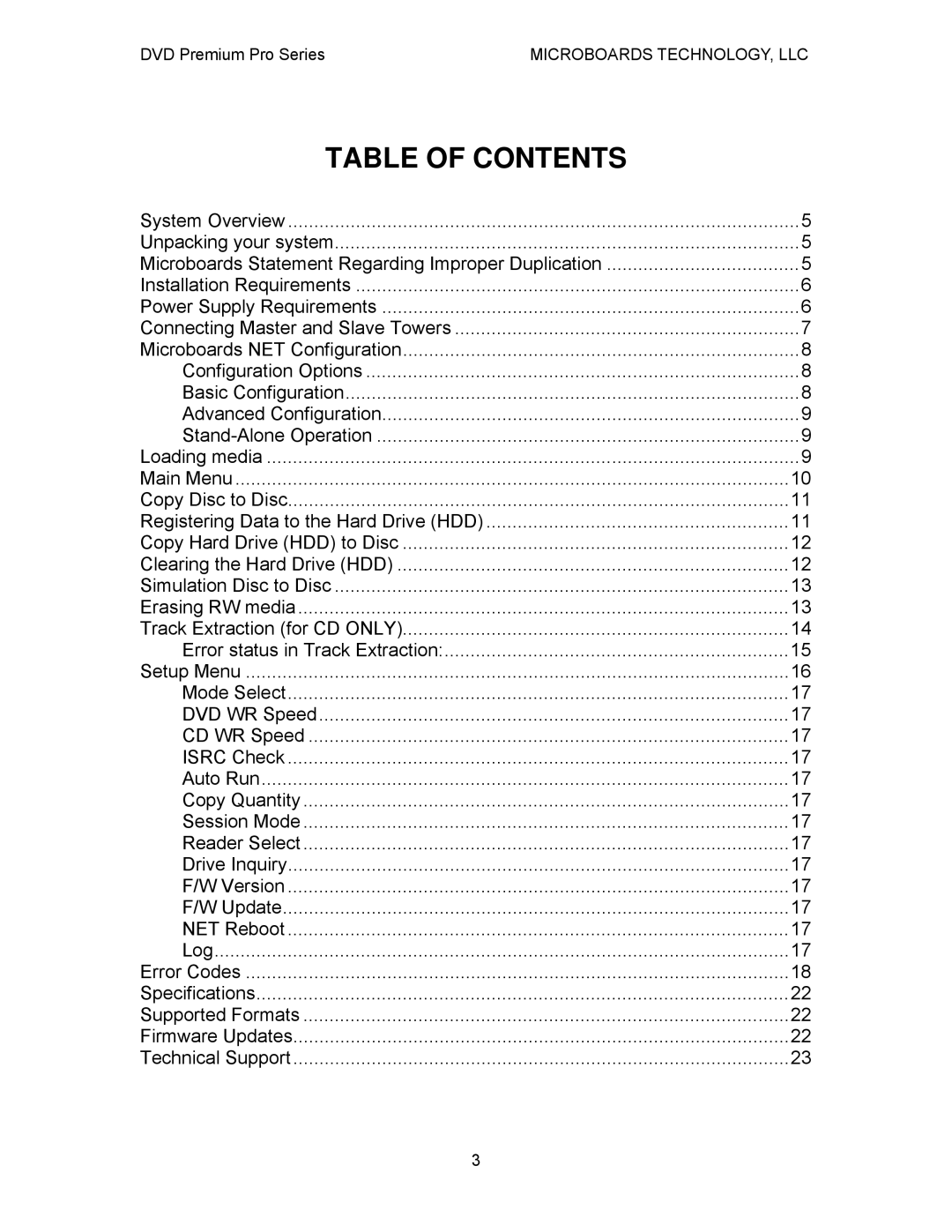 MicroBoards Technology Premium Pro user manual Table of Contents 