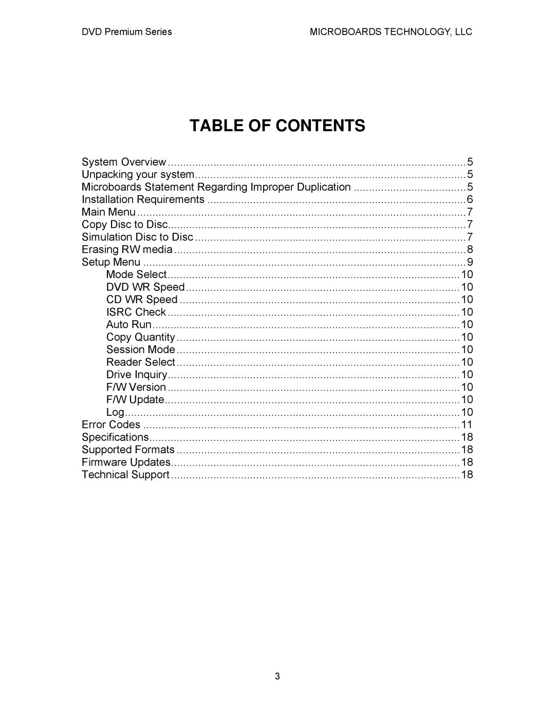 MicroBoards Technology Premium Series user manual Table of Contents 