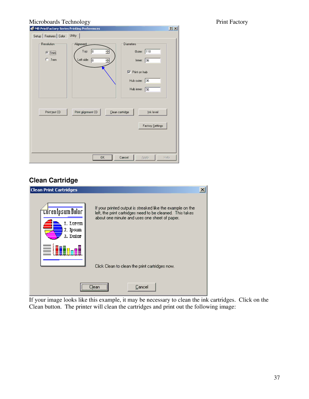 MicroBoards Technology Print Factory user manual Clean Cartridge 